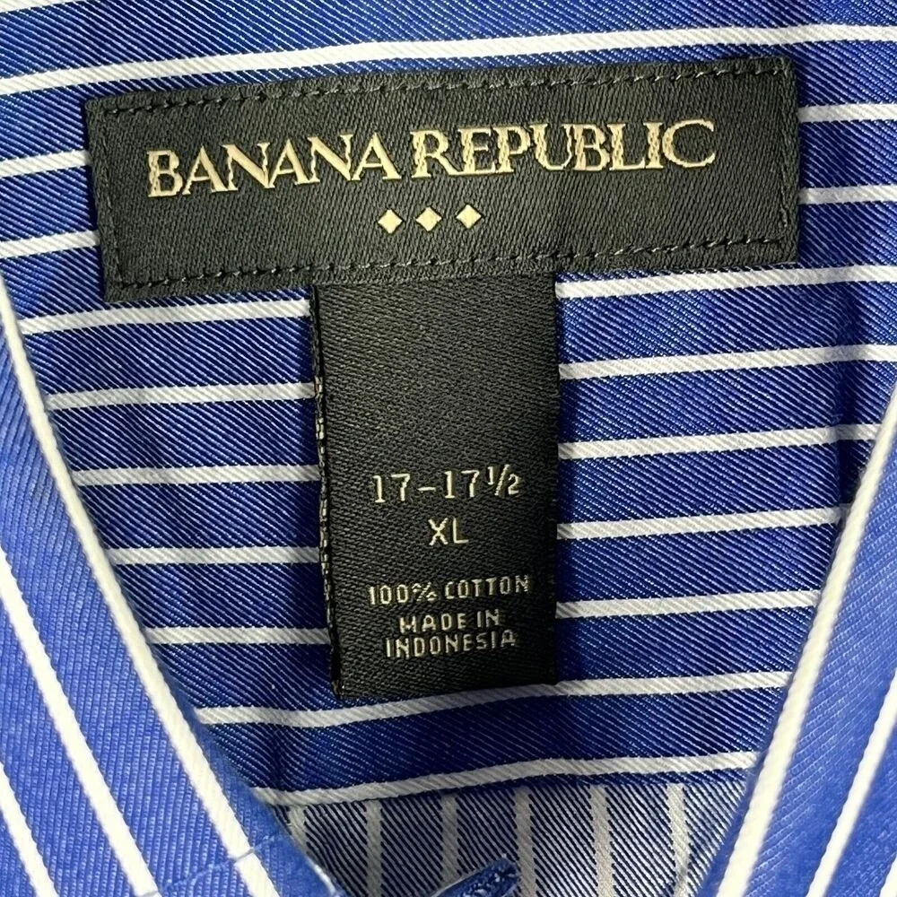 BANANA REPUBLIC SHIRT MENS XL BLUE‎ STRIPED BUSINESS FORMAL LONG-SLEEVE TOP
